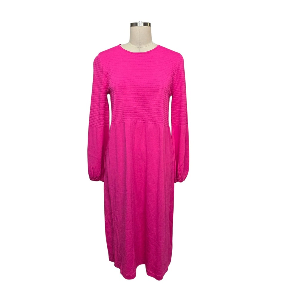 Pomander Place Womens Hot Pink Textured Smocked Long Sleeve Midi Dress Large NWT